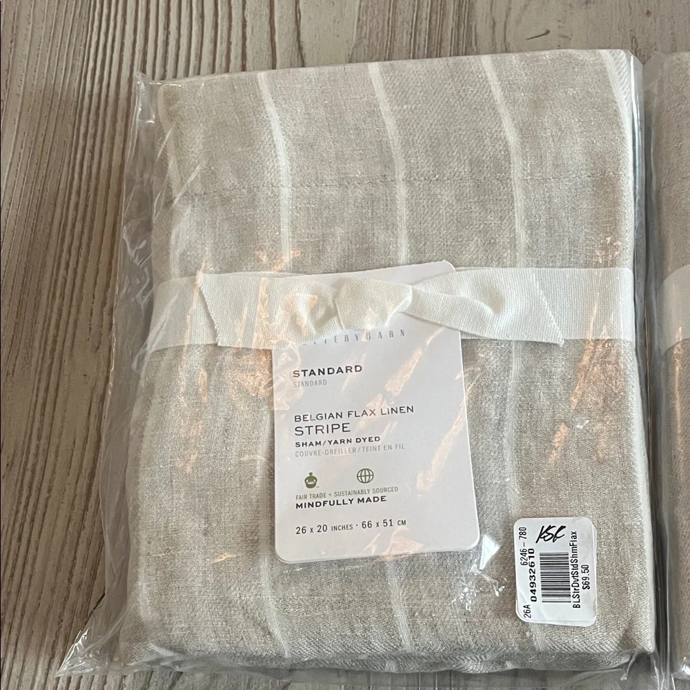 Pottery Barn Belgian Flax Linen Stripe standard sham 26 x 20 set of two NWT